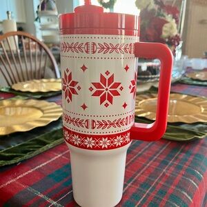 Red and White Festive Large Travel Mug 40 OZ NEW with tag. Never used.
